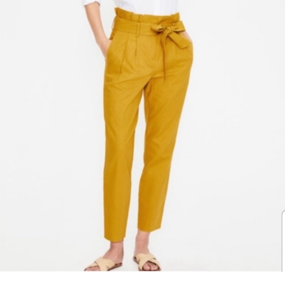 Boden gold paperbag waist linen pants s